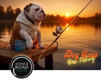 English Bulldog Bass Fishing Art: Dog on Lake (Digital Download)