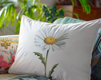 Single Daisy Outdoor Lumbar Pillow | Floral Decorative Pillow
