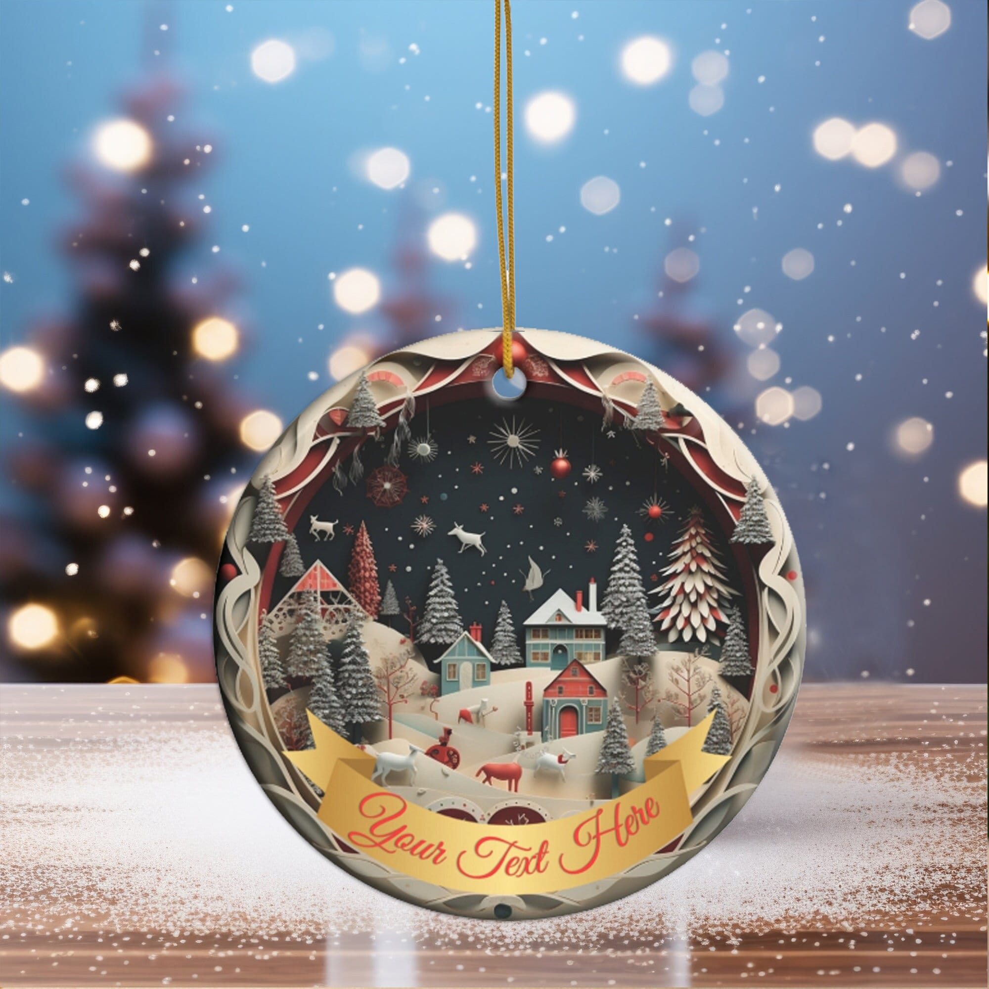 Custom Decorative Christmas Ornament, Ornate and highly detailed Christmas scene adds beauty and warmth to your Tree & living room.