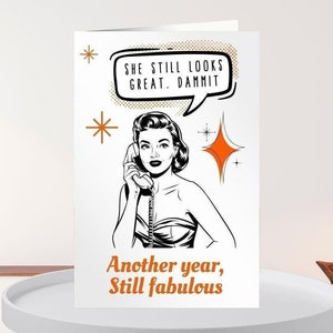 Melhor amigo cartão de aniversário engraçado retro meados do século moderno sarcástico aniversário irmã festa de aniversário menina aniversário para ela humor anos 50 60 mulher