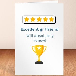 Tarjeta de novia divertida. Regalo de aniversario imprimible para su novia. Tarjeta de cumpleaños. Reseña de 5 estrellas. Novia GOAT. Primer aniversario. Cumpleaños divertido.