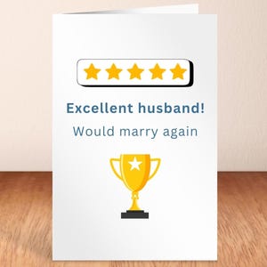 Tarjeta imprimible divertida para el primer aniversario del esposo, regalo de aniversario para él, tarjeta de cumpleaños para el esposo, reseña de 5 estrellas, esposo de CABRA, primer aniversario divertido