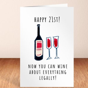 Carte d'anniversaire 21e anniversaire d'un ami, cadeau de 21e anniversaire pour fille, carte de 21e anniversaire pour amateur de vin, carte imprimable pour carte d'anniversaire de 21 ans, petite amie, fils
