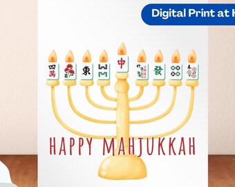 Mahjukkah Hanukkah Printable Card Mahjong Lover Holiday Card Funny Jewish Card Mahjong Player Greeting Card Festive Game Gift For Hanukkah