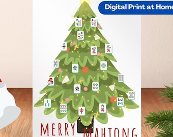 Mahjong Christmas Card Digital Download Printable Mahjong Card Funny Holiday Greeting Mahjong Lover Xmas Card Print At Home Gift For Players