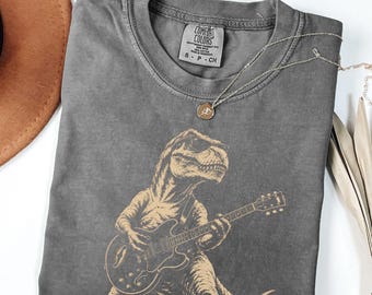 Dinosaur Shirt T Rex Guitar Dino Lover Tee Funny Guitarist TShirt Rock Dinosaur Shirt Musician Gift Dinosaur Lover Tee Guitar Player Gift