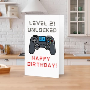 Tarjeta de cumpleaños número 21 para videojugador, regalo divertido para 21 cumpleaños, tarjeta de cumpleaños para amantes de los videojuegos, tarjeta para adolescentes, hito número 21, hijo, edad para beber 21 años