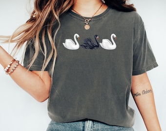 Cottagecore Schwäne Shirt Boho Cottage Core Komfort Farben Vintage Tshirt schwarzer Schwan kokett ästhetisches T-Shirt Geschenk Vogel Retro-Style-T-Shirt