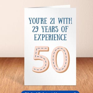 Grappige 50e verjaardagskaart 21 met 29 jaar ervaring cadeau vijftigste verjaardag afdrukbare verjaardagskaart verjaardagskaart 50e mijlpaal geboren 70s genx