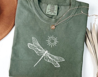Dragonfly Shirt Celestial Sun Tee Botanical Insect Tshirt Cottagecore Nature Lover Gift Entomology T Shirt Garden Sweatshirt Boho Hoodie