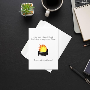 Dumpster Fire Funny Divorce Card Survivor Break Up Gift single mom gifts sarcastic divorce party funny breakup divorcee cards happy divorce