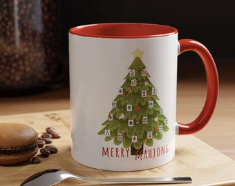 Merry Mahjong Mug Funny Mahjong Christmas Gift Tile Game Lover Cup Holiday Coffee Mug Mahjong Player Gift Festive Mahjong Cup
