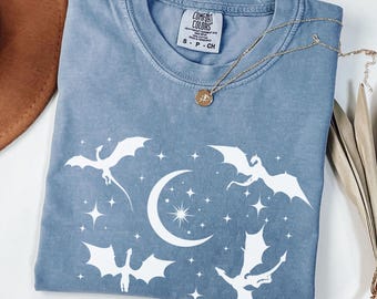 Dragon Shirt Fantasy Moon Tee Celestial Dragon Gift Mythical Creature Shirt DND Aesthetic Tee Witchy Fantasy Apparel Dragon Lover Gift