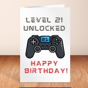 Carte du 21e anniversaire de joueur vidéo drôle 21 ans, carte d'anniversaire imprimable, amateur de jeux vidéo, carte twent premier fils, 21 ans, né des années 2000