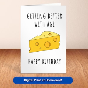 Tarjeta imprimible de cumpleaños para amantes del queso, regalo para amantes del queso, tarjeta divertida para un amigo, regalo de queso, humor sobre queso, regalo de cumpleaños divertido, humor sobre comida, cursi