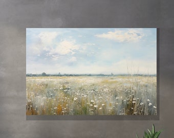 Abstract Oil painting on canvas.Wildflower field painting