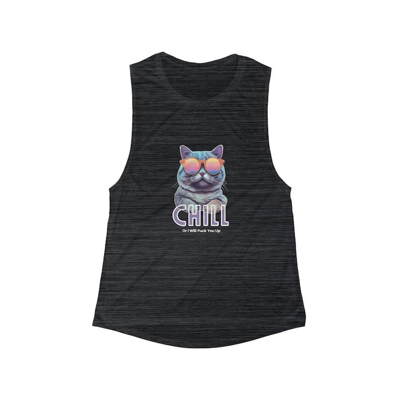 Cat Bad Ass Chill Offensive Shirt Débardeur fluide et fluide pour femme image 1