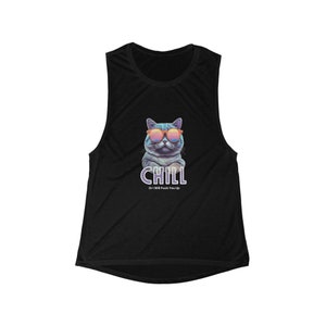 Cat Bad Ass Chill Offensive Shirt Débardeur fluide et fluide pour femme image 5
