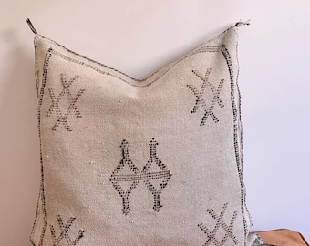 Handwoven White Cactus Silk Pillow Cover: Moroccan Berber Cushion 20x20