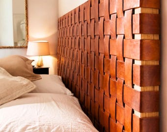 Handmade Woven Leather Headboard: King Size Hanging Bed
