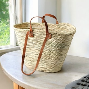 Trendige Strohkorb-Tasche, Strand-Palmenblatttasche, französische Markttasche, Boho-Einkaufstasche, Raffia-Einkaufstasche