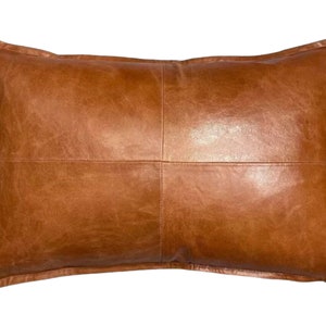 Lumbar Leather Pillow Cover, Large Decorative Brown Leather Cushion, Handmade Brown Leather Throw Pillow Case, Leather Cushion
