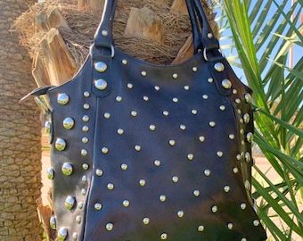 Handmade Leather Crossbody Bag: Boho Studded Design