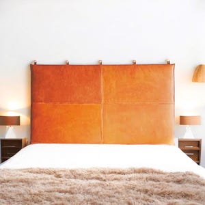 Authentic Brown Leather Headboard,Hanging Headboard,Custom Hanging Leather Headboard, Queen Headboard, King Size Leather Bed Headboard.
