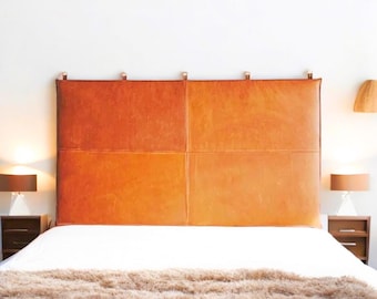 Handcrafted Brown Leather Hanging Headboard: Moroccan Design
