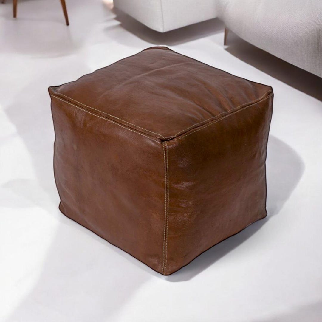 Handmade Moroccan Leather Ottomans / Living Room Leather Pouf/ Genuine ...