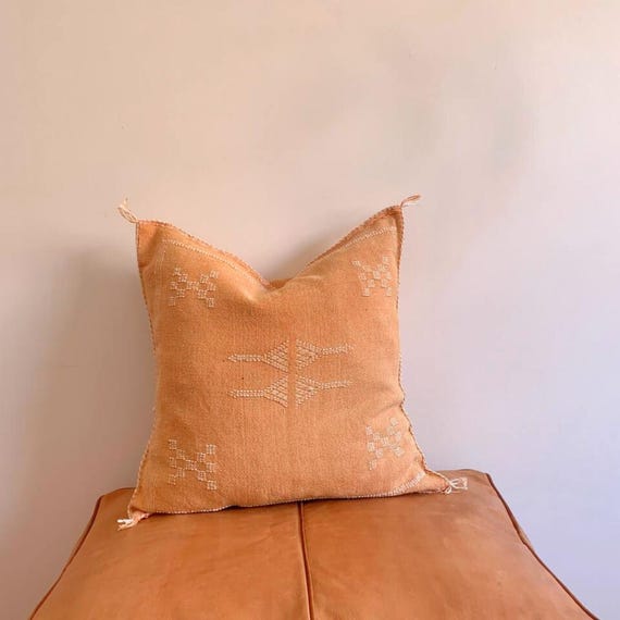 Handwoven Cactus Silk Pillow Cover: Moroccan Berber Boho Cushion (20x20)