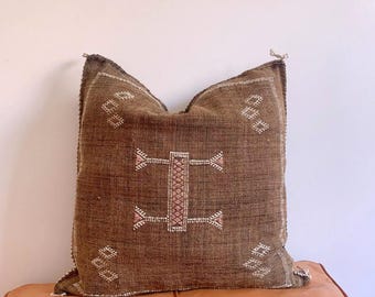 Moroccan Cactus Silk Pillow Case,Brown Square Cactus Silk Cushion,Handmade Cactus Silk Throw PIllow Cover, Bohemian Pillow Case 20×20in