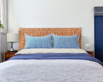 Handcrafted Tan Leather Headboard: Wall Hung Bed Board