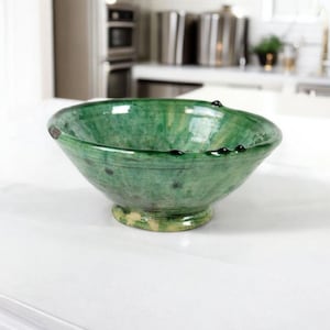 Elegante ciotola smaltata verde Tamegroute fatta a mano, ciotola da pranzo in ceramica, ciotola in ceramica, arredamento per la casa