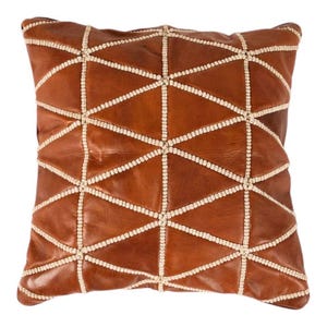 Handmade Cognac Square Leather Pillow Cover, Decorative Leather Pillow Case, Leather Cushion , Throw Pillow Cover, Living Room Decor, Sofa