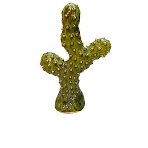 Handmade Ceramic Cactus Decor - Green Spiked Cactus Sculpture - Unique Desert-Inspired Home Decor - Boho Shelf Art - Succulent Gift Idea