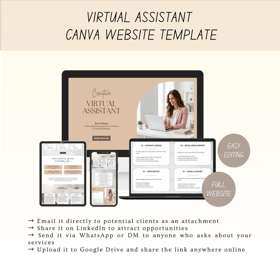 Virtual Assistant Canva Website Template | Minimal Portfolio ...