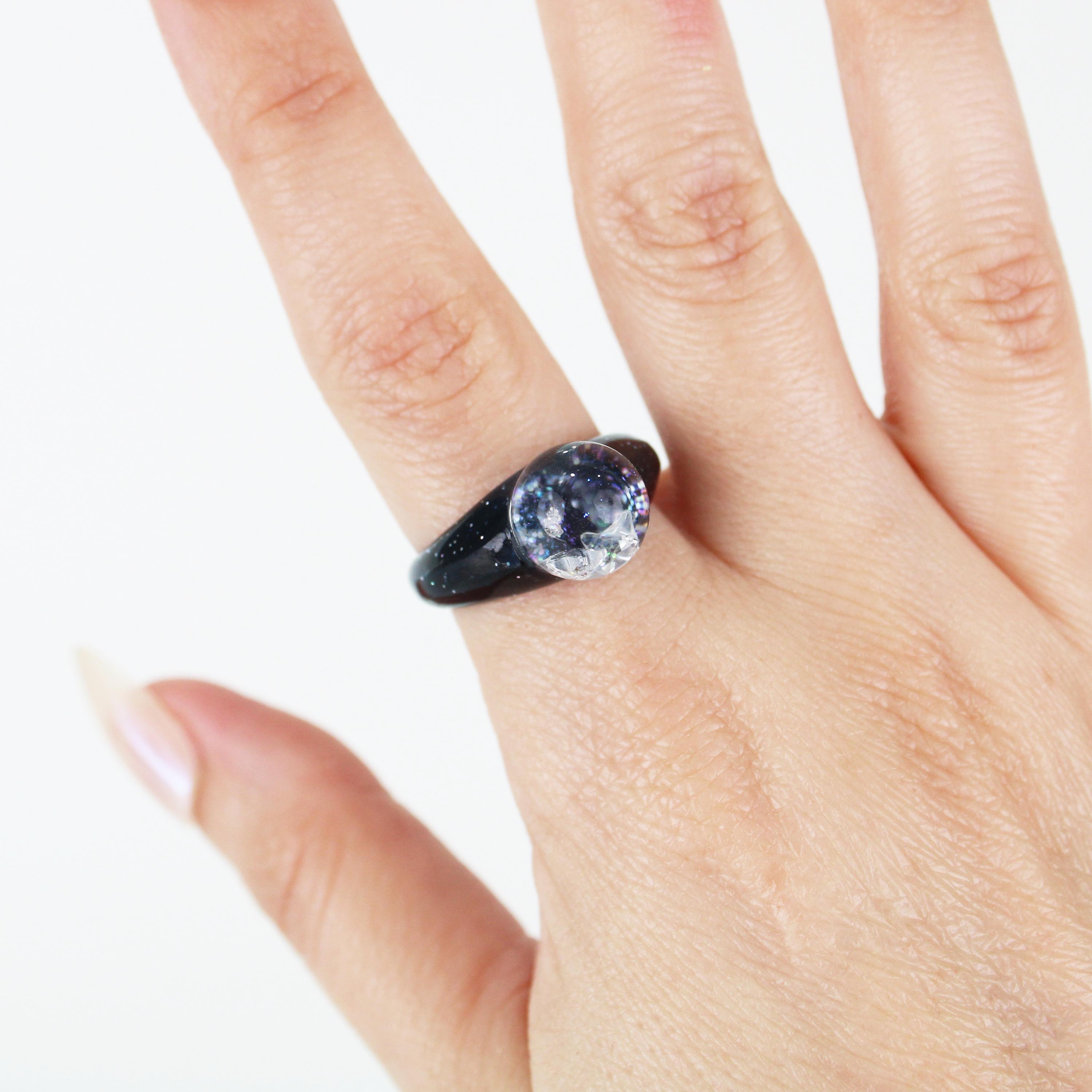 Minimo Ring Starry Night ,mini Snow Globe Ring ,fidget Ring
