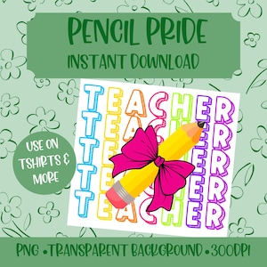 Colorful Teacher Clipart Set, Pencil with Bow, Teacher Text Graphics, Classroom Decor, Back to School, Cute School Illustration