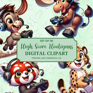 Clipart di simpatici animali da gioco / Creature dei cartoni animati che giocano / PNG digitali per progetti fai da te e creativi