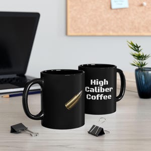 High Caliber Coffee Mug: Black Ceramic, Gift for Coffee Lovers