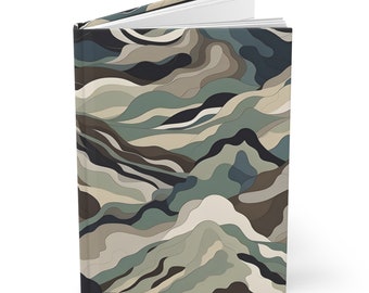 Diario de tapa dura de camuflaje de montaña - Páginas regladas - Cuaderno de aventuras al aire libre - Diario de senderismo, camping, caza - Regalo para amantes de la naturaleza