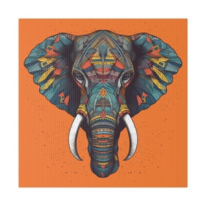 Majestic Tribal Elephant Matte Canvas Art: High-Detail Textured Masterpiece for Home Decor- .75&quot; Thickness