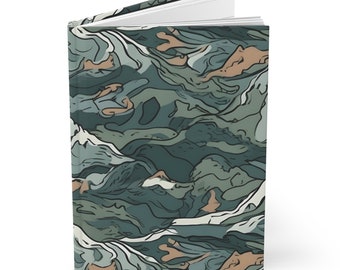 Diário de capa dura de camuflagem de montanha - páginas governadas - caderno de aventura ao ar livre - diário de caminhada, acampamento, caça - presente para amantes da natureza
