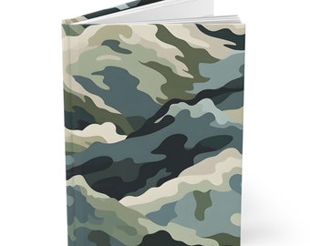 Diario de tapa dura de camuflaje de montaña - Páginas regladas - Cuaderno de aventuras al aire libre - Diario de senderismo, camping, caza - Regalo para amantes de la naturaleza