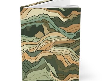 Diario de tapa dura de camuflaje de montaña - Páginas regladas - Cuaderno de aventuras al aire libre - Diario de senderismo, camping, caza - Regalo para amantes de la naturaleza