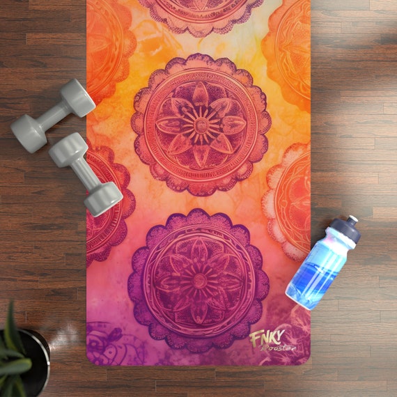 Tappetino da Yoga con Stampa Antiscivolo, Assorbente, ad Asciugatura Rapida, Asciugamano in Microfibra, Motivo Mandala, per Yoga, Pilates,183 x 63 x 0,2 cm
