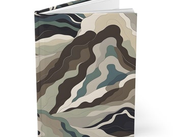 Diario de tapa dura de camuflaje de montaña - Páginas regladas - Cuaderno de aventuras al aire libre - Diario de senderismo, camping, caza - Regalo para amantes de la naturaleza