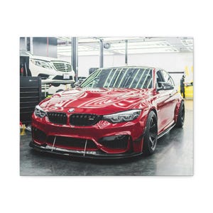Red BMW Matte Canvas Art Print, Wall Decor, Car Lover&#39;s Gift, Automotive Wall Art, Garage Decor, Unique Home Accent