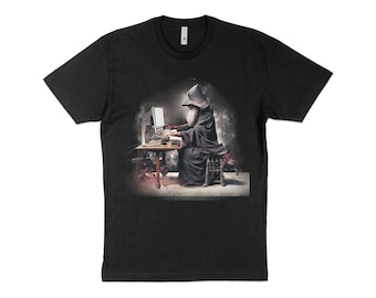 Camiseta Coder, Sorcerer of Syntax: Crafting Code Magic Shirt, Camiseta engraçada Geek, Camiseta para programadores e desenvolvedores de software